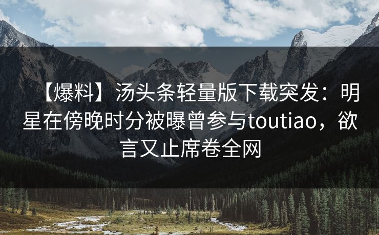 【爆料】汤头条轻量版下载突发：明星在傍晚时分被曝曾参与toutiao，欲言又止席卷全网
